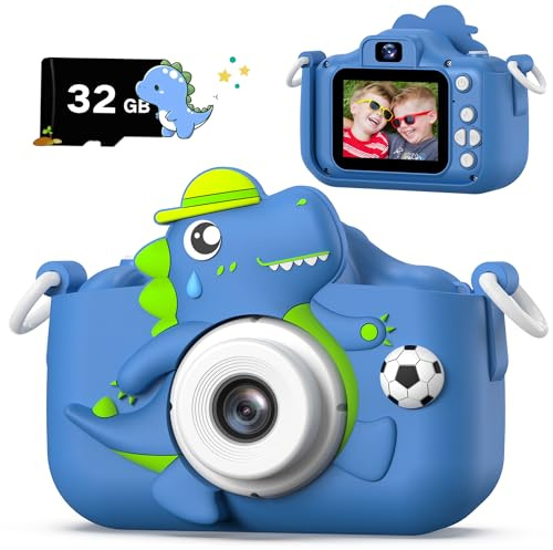 Macchina Fotografica Bambini, 2.0 Pollici Schermo HD 1080P Dinosauri Fotocamera Digitale Bambina per Ragazze Ragazzi, con Scheda 32GB, 3 4 5 6 7 8 9 10 1112 anni Regali Giocattolo di Natale Compleanno