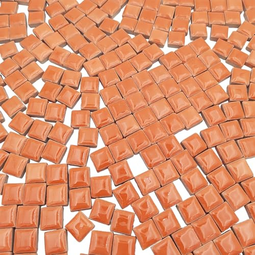 Keramiska mosaikplattor för manuellt arbete - 500 g, 1,2 x 1,2 cm, fyrkantiga delar för projekt och heminredning (orange)
