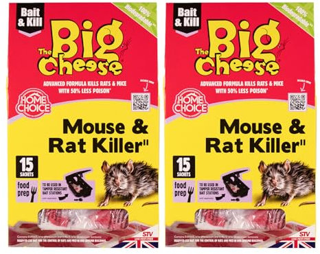 The Big Cheese Bait Block Pasta Sachets - Twin Pack, 30 Total x 10g - Kills Mice and Rats, Pest Control for Kitchen & Food Prep Areas - Rat Killer For Mouse Traps - Super Strength Rat Poisoning