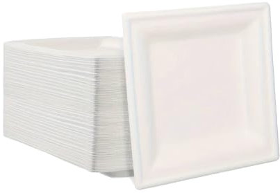 Clarina - Zuckerrohrteller -Eco Pappteller - Einweggeschirr - Einwegteller 50 Stück - 15 cm - Umweltfreundlich - Biologisch Abbaubar