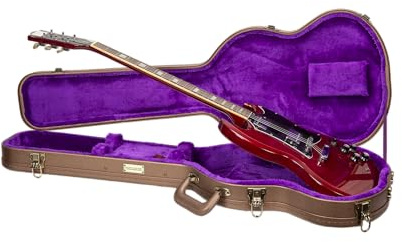 Crossrock Estuche de Madera para Guitarra eléctrica Gibson SG Acabado Chocolate Terciopelo Morado – Serie de diseñador