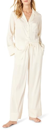 Amazon Essentials Set Pigiama in Raso con Maglia e Pantaloni Donna, Avorio, XL