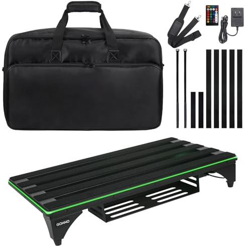 GOKKO Music-Sync Lighting Guitar Pedal Board with Multiple Dynamic Light Effects, 22 x 12.6 Inches (GKA-22LX)
