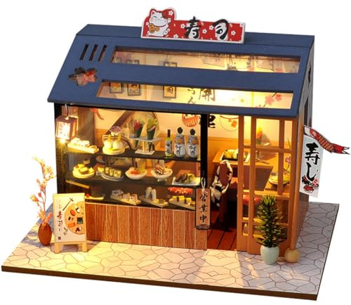 Gör-det-själv-dockhus miniatyrkit med LED-ljus, japansk stil dockhus miniatyr trähus kit, miniatyrhus kit för vuxna tonåringar födelsedagspresenter