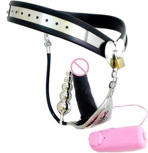 HCUDFN Cintura di castità femminile BDSM con dildo, vibratore, strap-on, dildo, kit for bondage, giochi di castità for donne e coppie(Waist 102~108cm)
