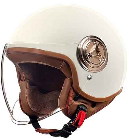 Casque de Moto Demi-Visage certifié ECE avec visière - Casque Jet de Style rétro pour Enfants, Jeunes, Hommes et Femmes, Casque de Scooter léger F,54-61CM