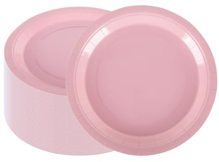 CEILIWEN Confezione da 100 piatti di carta rosa, 23 cm, rotondi, in tinta unita, per feste, compleanni, baby shower, anniversari, catering ed eventi (rosa, 23 cm)
