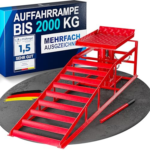 WERKTHOR Rampa idraulica per auto (Rosso) – rampa di carico con valvola di sicurezza/sovrapressione [<4T] – rampa regolabile in altezza auto – ponte sollevatore auto
