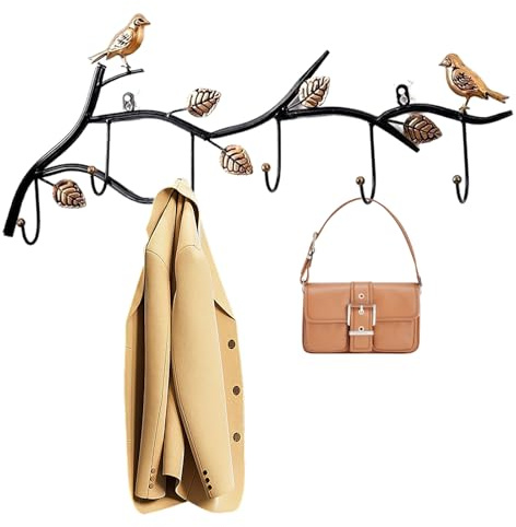 Myleryous Wandmontierter Kleider- und Hutständer mit 6 Haken, schwarzer Metallkleiderhaken, Wohnaccessoire-Kleiderhaken, geeignet für Schlafzimmer, Wohnzimmer, Badezimmer und Küche