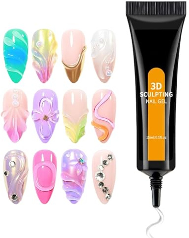 3d Gel - Rhinestone Sculpting Glue for Long-Lasting Design, No Wipe Formula with Strong Adhesion, Nail for Salon Home Party, Wedding Travel Holiday, Bridal Manicure