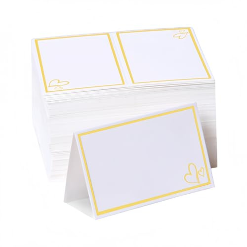 ARREBOL 100 Pcs Place Cards for Table Setting, 2 x 3.5 Elegant Name Placecards with Gold Foil Border for Wedding & Dinner Party, Printable Food Labels for Party Buffet