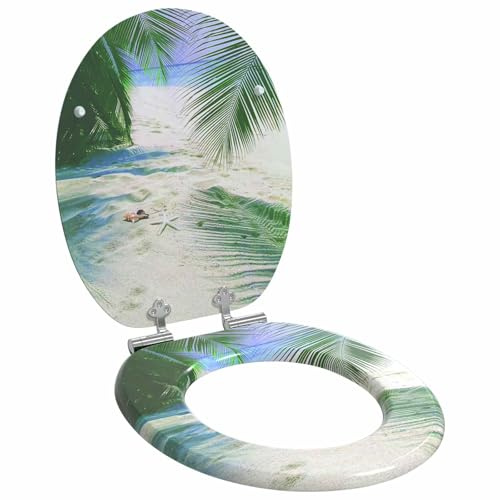 vidaXL Asiento de inodoro de cierre suave Verde 44 x 38 cm, Baño moderno, tapa de inodoro elegante, cierre suave, accesorio MDF, diseño cómodo y silencioso