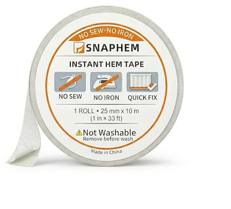 Hemming Tape for Curtains, No-Sew No-Iron - Shorten Too-Long Curtains | Strong self-adhesive hold for light-to-medium curtains that are rarely washed—press firmly for 30 seconds for a neat hem.