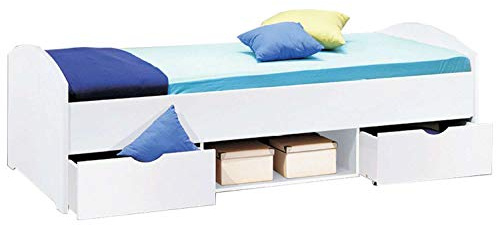 AVANTI TRENDSTORE - Nemu - Fusto letto per camera da ragazzi o bambini, 1 vano aperto e 2 cassetti di colore bianco, disponibile in 2 diversi colori, dimensioni: LAP 96x66x204 cm (Bianco)
