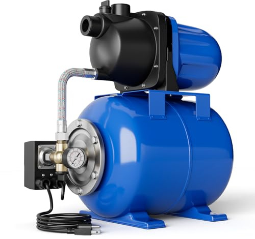 Goplus 1.6HP Shallow Well Pump with Pressure Tank, 1000GPH-5Gal Automatic Water Booster Jet Pump for Water Supply System, Irrigation Water Pump for Home, Garden & Lawn, 1200W (Blue)