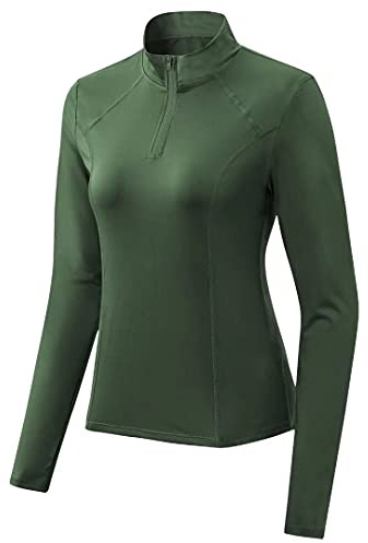 Sillictor Half Zip Running Top Womens Long Sleeve Base Layer Women UPF 50+ Gym Tops for Sport Hiking Equestrian Cycling Jogging,Breathable Quick Dry Soft 2521 Green S