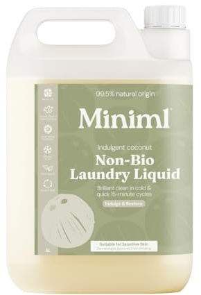 Miniml Eco Laundry Liquid Washing Detergent 5L Refill - Natural Non Bio Coconut Scented Clothes and Fabric Softener for Machine or Delicate Hand Cleaning - 100% Vegan & Cruelty Free (165 Washes)
