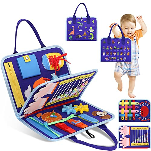 Busy Board for Toddlers, Montessori Sensory Toys Activity Board for Fine Motor Skills, Preschool Educational Learning Gifts for 1 2 3 4 5 Year Old Girls & Boys, Autism Toys, Car Airplane Travel Toy