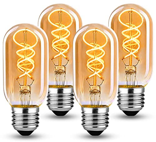 HUSTUNG Edison Vintage Glühbirne E27, E27 LED Vintage Dimmbar 4W T45 Glühbirne E27 Led Warmweiss 2700K,LED Glühbirne E27 Vintage Ideal für Nostalgie und Retro Beleuchtung - Bernstein Glas - 4 Stück