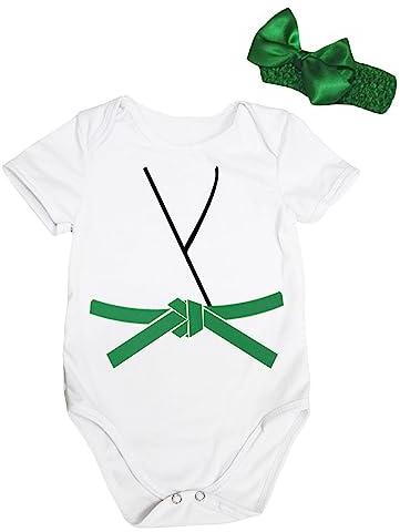 Petitebella Judo Karate Taekwondo Jersey Baby Bodysuit Nb-18m (White/Green, 3-6 Months)