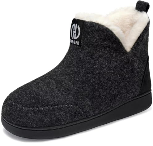 BUGUKI Slipper Boots for Men Winter Fur Lined Booties Slippers Women Indoor Outdoor Memory Foam Slipper House Shoes for Ladies Male Black 42 43