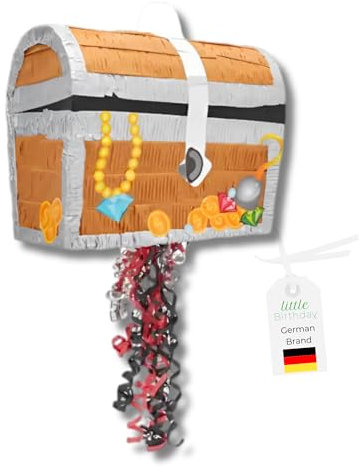LITTLE BIRTHDAY | Schatzkiste Pinata | Piñata Geburtstag Mädchen und Junge | 30x33x20cm | Süssigkeiten Kindergeburtstag | Pinata ohne Füllung | Piraten Geburtstag für die Motto Party