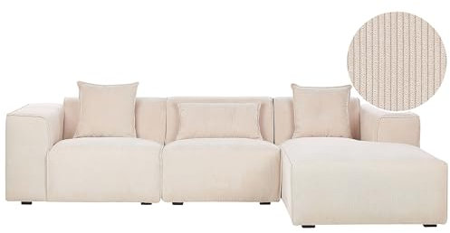 Hörnsoffa Vänster Manchesterklädsel Extra Prydnadskuddar Beige Dolva