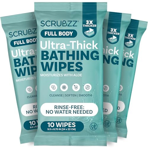 Extra Large Bath Wipes for Adults No Rinse - 40 Disposable Body Cleansing Cloths for Men, Women & Elderly - Great for Gym, Camping, Post Surgery