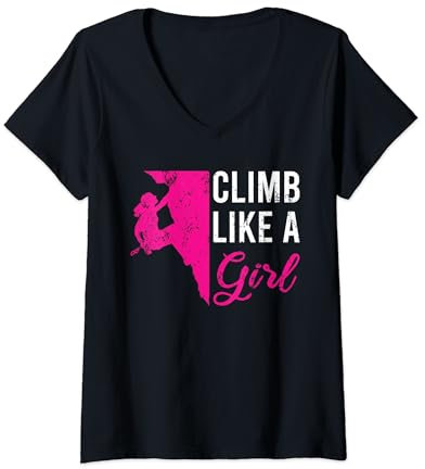 Kletterausrüstung für Damen, Kinder, Anfänger, Klettern wie ein Mädchen T-Shirt mit V-Ausschnitt