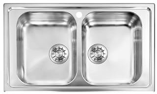 EVHOC Lavello Cucina Sopratop AURA S 2 Vasche, Lavandino Doppia Vasca in Acciaio Inox con Finitura Satinata, Made in Italy, 86x50 cm