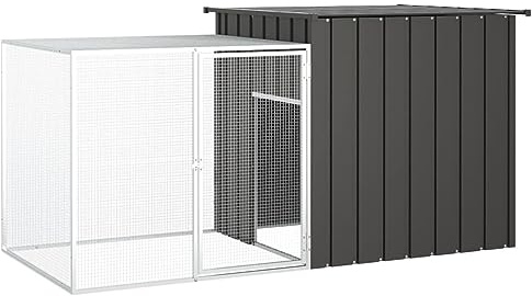Keyroto Kaninchenstall Draußen Winterfest Freigehege für Kaninchen Freilaufgehege Kaninchen Verzinkter Stahl Grau 200x91x100 cm