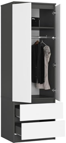 BDW Armadio a 2 ante, 2 cassetti, armadio per camera da letto, soggiorno, corridoio, 180 x 60 x 51 cm