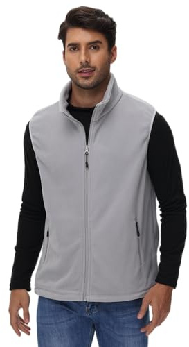 JIHUILAI Grey Men's Vest Polar Fleece Full-Zip Sleeveless Jacket L
