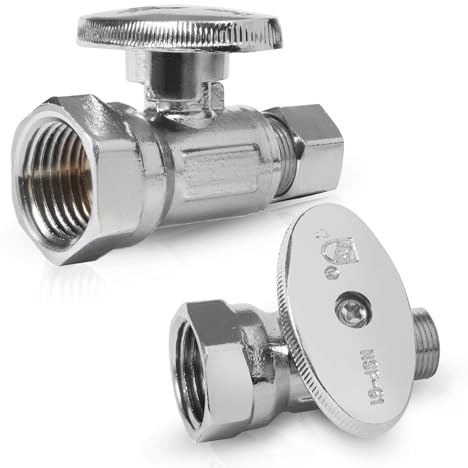 (Pack of 2) Seelink FIP 1/4 Turn Straight Stop Valve, 1/2 FIP Iron Pipe x 3/8 Compression, Chrome Plated Brass(VALVE057)