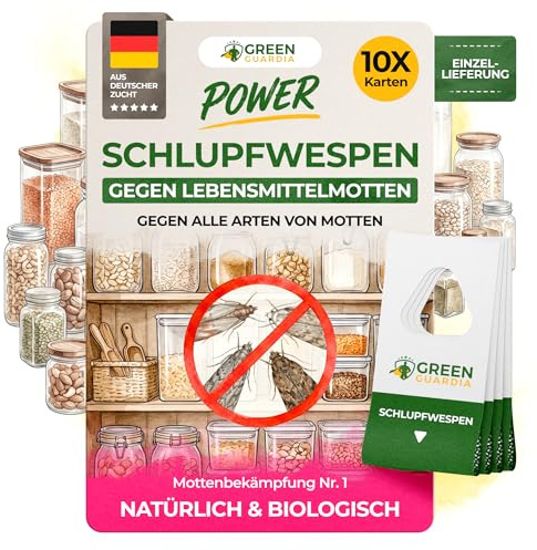 GREEN GUARDIA Schlupfwespen gegen Lebensmittelmotten, 10x Karten | 10x Schlupfwespen-Karten in Einzellieferung – effektive gegen Lebensmittelmotten in Küche, Vorratsschrank & Speisekammer