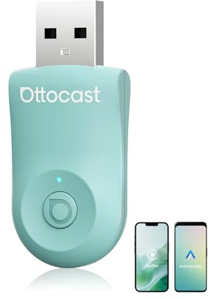 Aggiornato 2025-2-in-1 Adattatore Wireless CarPlay e Android Auto, OTTOCAST MINI compatibile con iOS 10+ e Android 11+, Converte CarPlay cablato in Wireless, Compatibile con USB-A e USB-C (Verde)