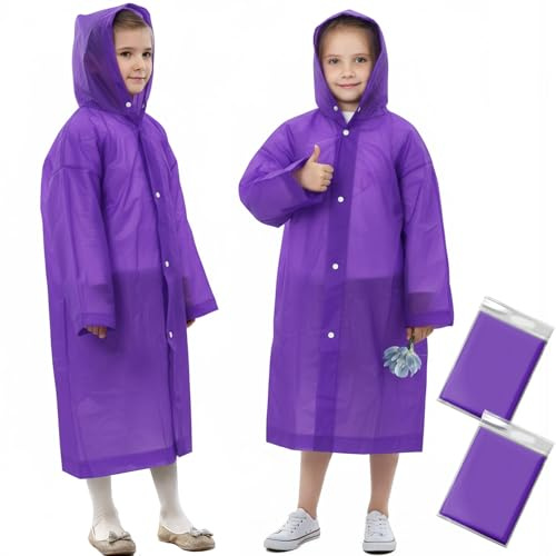 ANYOO Poncho de lluvia para niños con capucha, impermeable, ligero, reutilizable, para niños y niñas, para viajes de al aire libre, 110-150