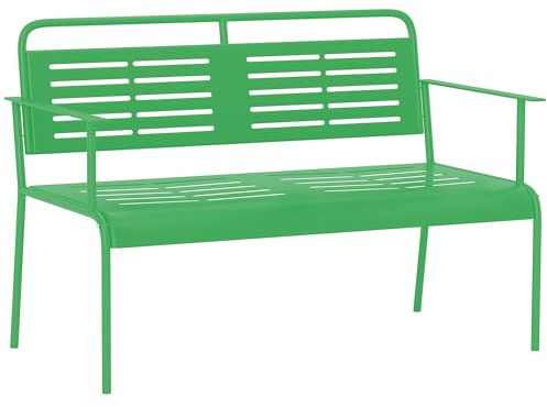Outsunny Banc de Jardin 2 Places Banc extérieur Jardin en Acier avec accoudoirs et Dossier pour Balcon terrasse Patio véranda pelouse, 121 x 64 x 84 cm, Vert