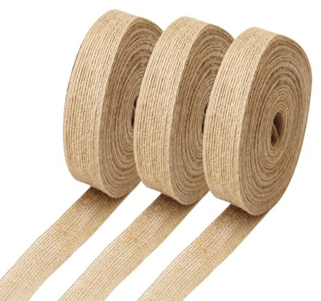 Auriselle 3 Rollos 25 mm x 10 Yardas de Yute Arpillera Cinta de Arpillera, Sisal Anchas Cintas Vintage Sisal Cuerdas Tejiendo de Regalo Lazo Cinta Decorativa DIY Árbol Navidad Decoración Boda