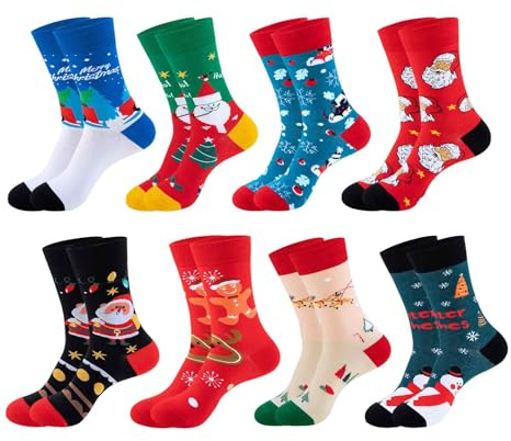 SPORWAY 8 paia di calze di Natale per uomo e donna, calze natalizie unisex in cotone, calzini invernali caldi, regalo di Natale per San Nicola, 46