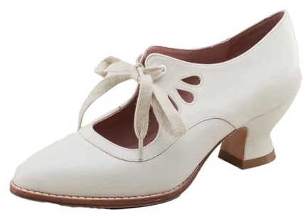 Pumps, scarpe da donna con piedi larghi, eleganti tacco piccolo con tacco, scarpe da sposa, scarpe da ballo estive, comode da donna, scarpe basse per costume tradizionale Dirndl 2025, bianco, 35 EU
