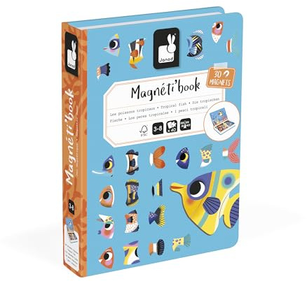 Janod - Magnéti'Book Pesci Tropicali - Gioco educativo Magnetico 30 magneti + 10 Modelli - Giocattolo per Bambini in Cartone FSC - Sviluppa la destrezza e l'immaginazione - dai 3 Anni