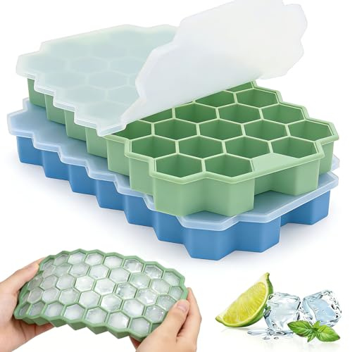 Zonopy Cubitera de silicona, 2 unidades, 37 compartimentos, apilable, con tapa, bebidas refrigeradas, whisky y cócteles, certificado LFGB y libre de BPA, color negro
