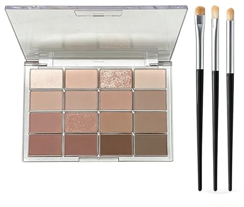 Palette de Fards à Paupières 16 Couleurs Brun, Pigments Intenses, Finitions Mattes et Irisées, Longue Tenue Waterproof, Set Maquillage Yeux Smokey Avec Pinceau