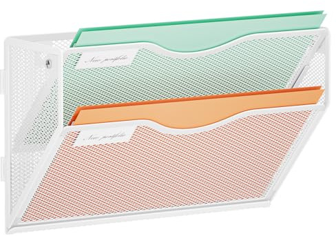 Marbrasse Soporte de Pared para Revistas y Archivos,Organizador de Documentos en Malla Metálica para Papeles A4, Ideal para Oficina y Hogar (Blanco)