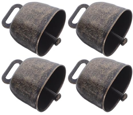 YARNOW Set 4 Pezzi Campane per Bestiame in Ferro Caffè Suono Nitido Campanelli Antismarrimento per Mucche e Pecore Accessori Eleganti per Animali Agricoli