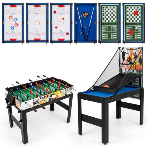 HOMASIS 14 en 1 Table Multijeux Babyfoot | Baby-Foot, Billard, Basket, Hockey, Ping-pong, Échecs, Dames, Backgammon, Cartes de Poker, pour Fêtes et Réunions