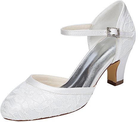 Emily Bridal Scarpe da Sposa Sandali in Pizzo con Tacco a Righe in Raso (EU41, White)
