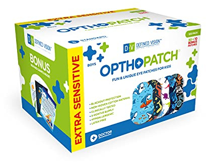 Opthopatch Eye Patches for Kids - Extra Sensitive Adhesive - Boys' Design [Series II] - 100 Count + 3 Reward Charts