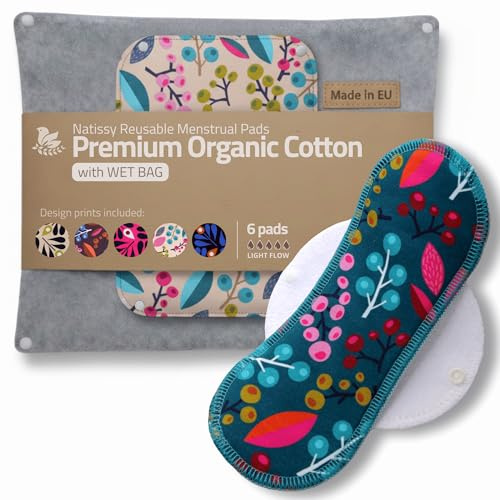 Made in EU - serviettes hygiéniques lavables ultra douces en coton bio – lot de 6 (S+M) pour flux léger – anti-fuite & sans odeur – lavables à haute température, confort naturel toute la journée